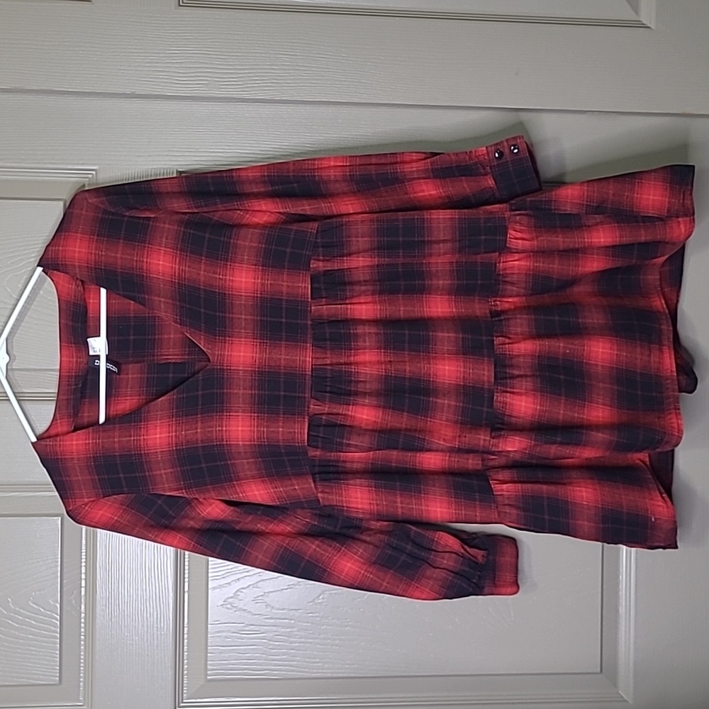 Divided red plad v-neck baby doll Dress tunic size small